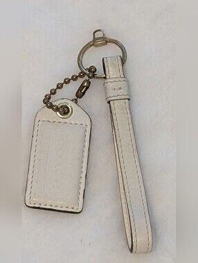 Coach ivory patent leather nickel fob bag charm keychain hang tag